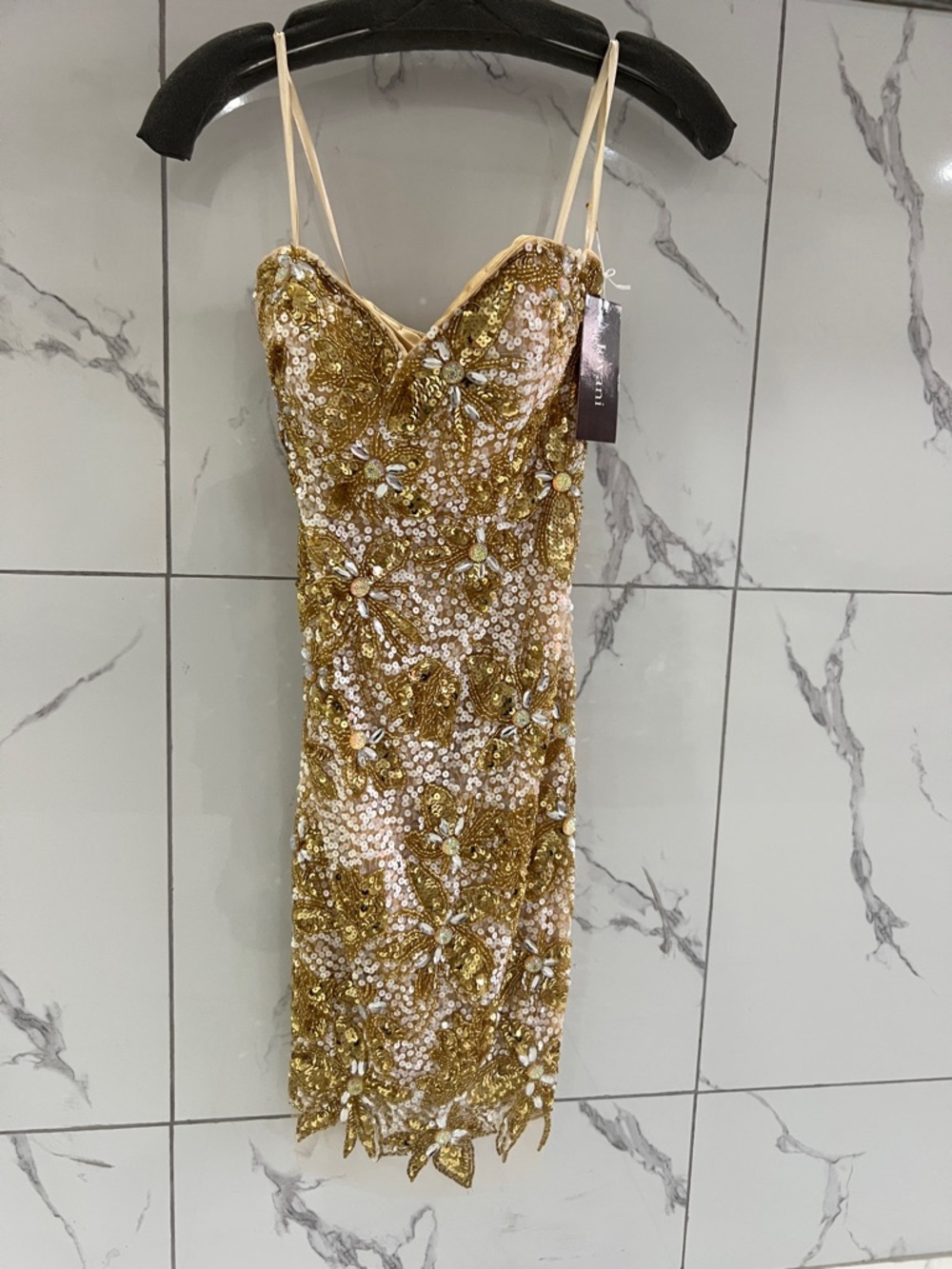 Jovani Gold Sequin Embellished Mini Dress